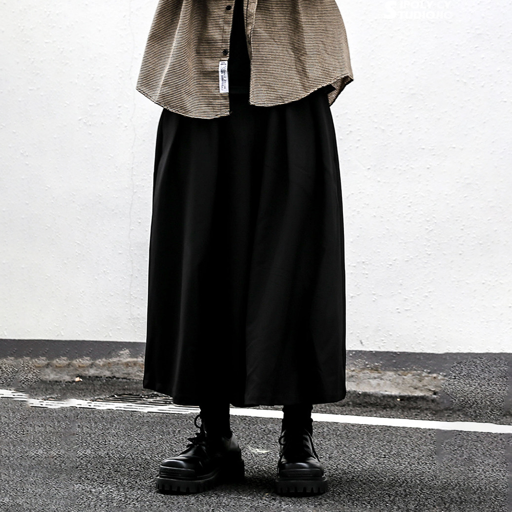 Mens Fashion Trends 2026 - Dark Plain Couple Japanese Skirt Pants