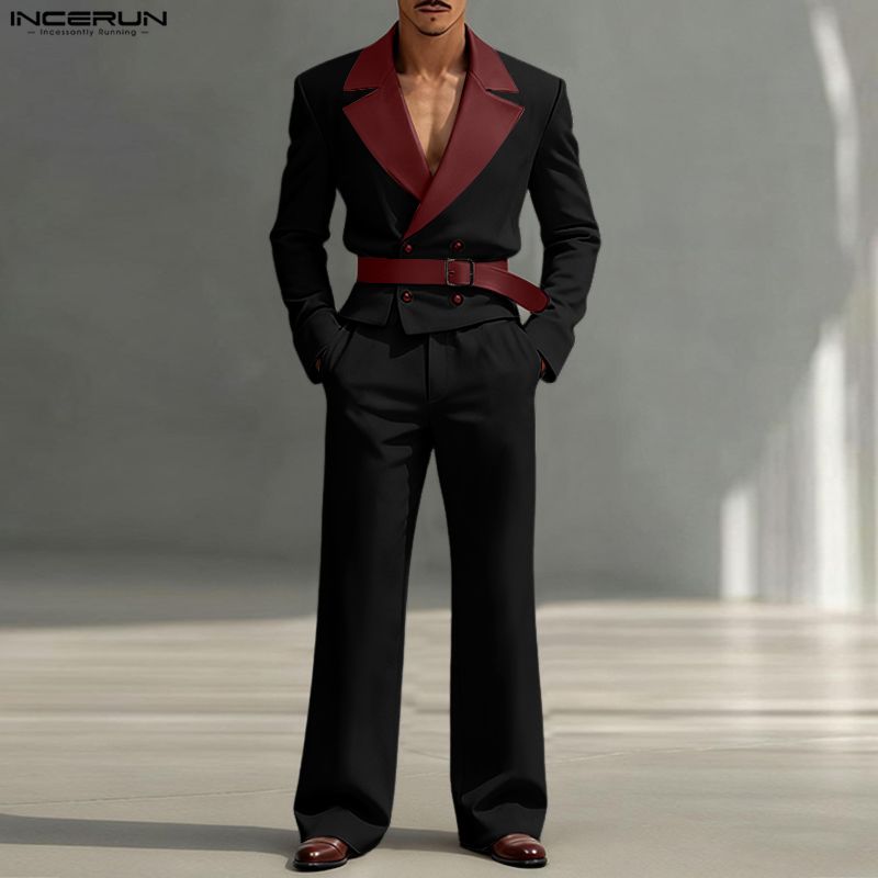 Men Fashion Elegant - INCERUN Men Sets Patchwork Long Sleeve