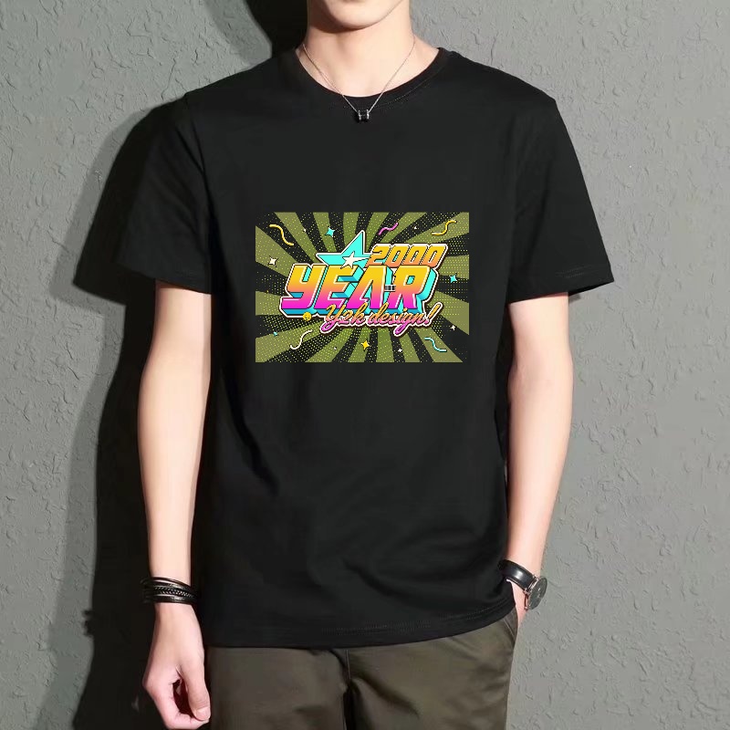 Men'S Fashion Year 2000 - Men's Black Round-Neck Short-Sleeved T-Shirt Y2K
