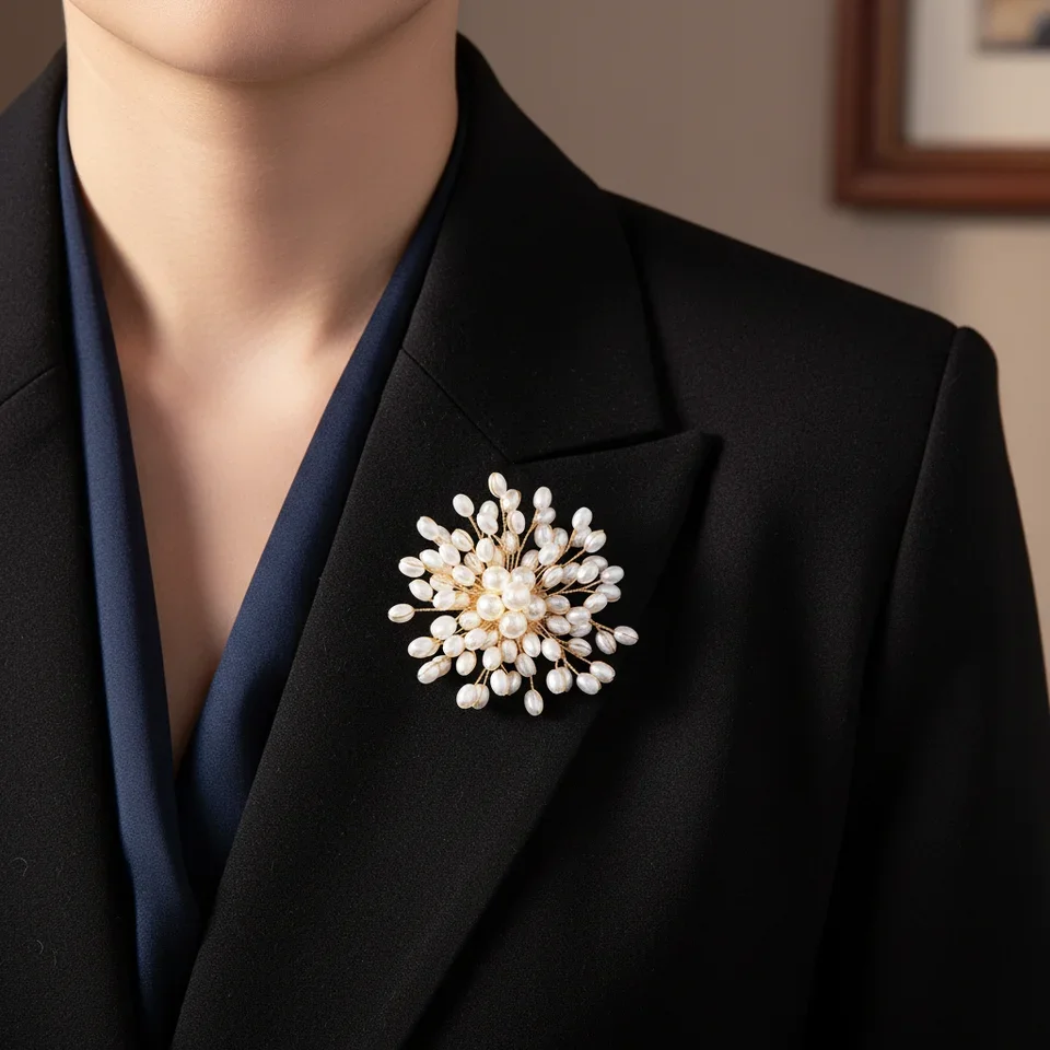 Pearl Woven Flower Brooch For  - Men Fashion Elegant reseña y precio