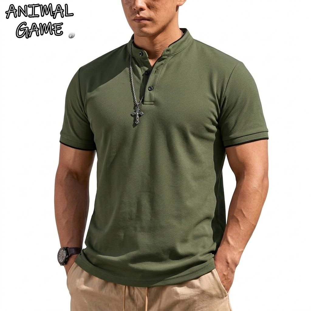 Summer Short Sleeve Henley Shi - Men'S Fashion Polo reseña y precio
