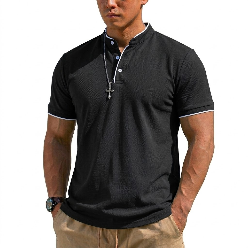 Summer Short Sleeve Henley Shi - Men'S Fashion Polo reseña y precio