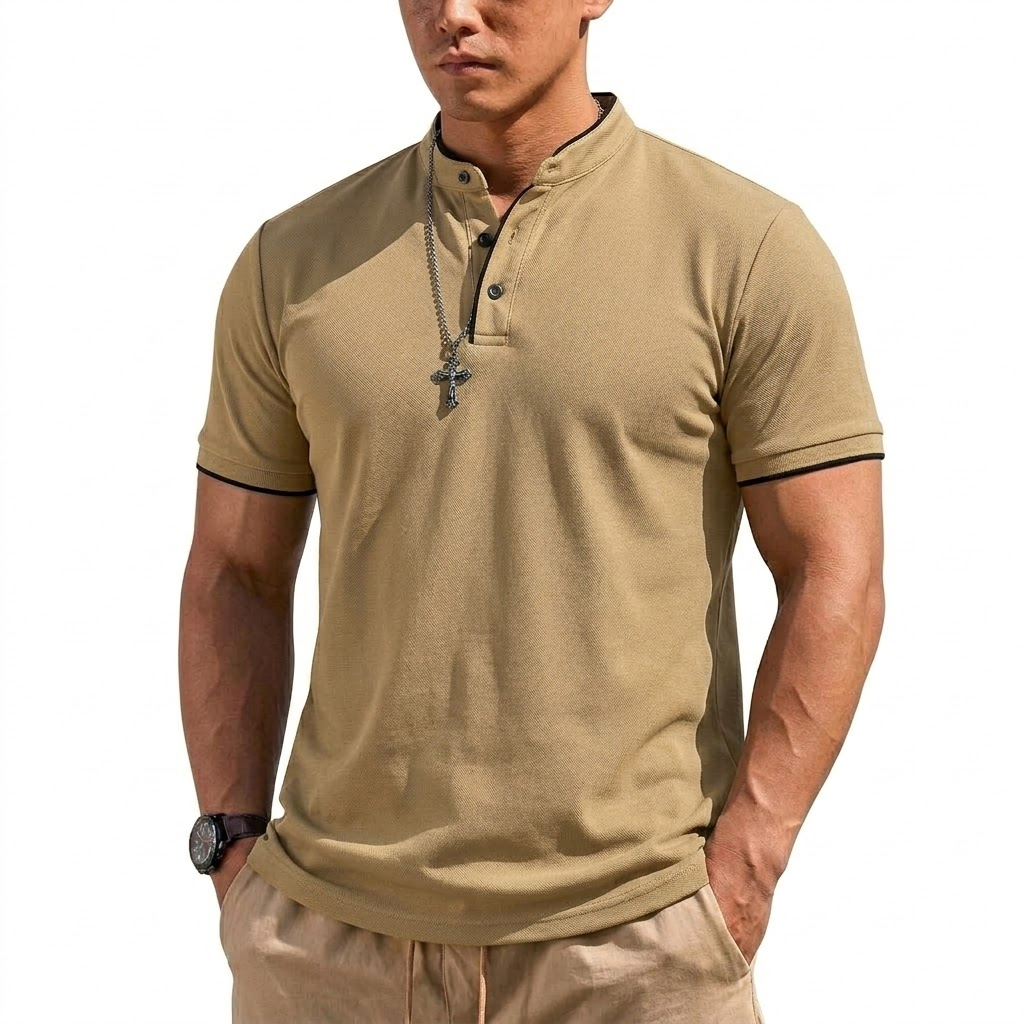 Summer Short Sleeve Henley Shi - Men'S Fashion Polo reseña y precio
